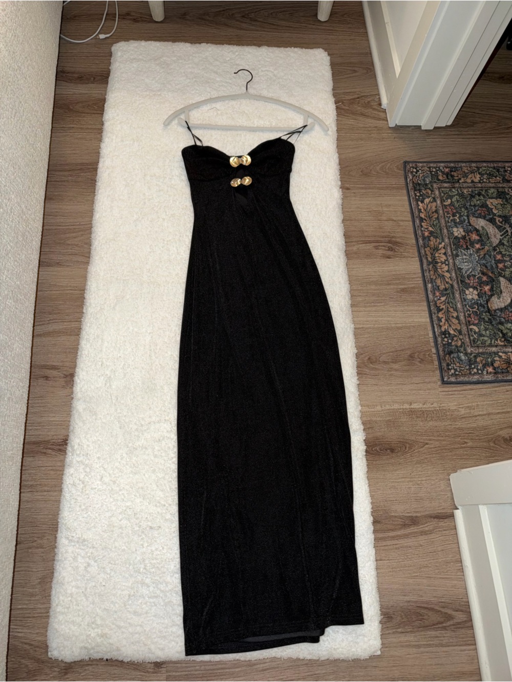 12th Tribe Black Strapless Maxi Dress with Gold Accent